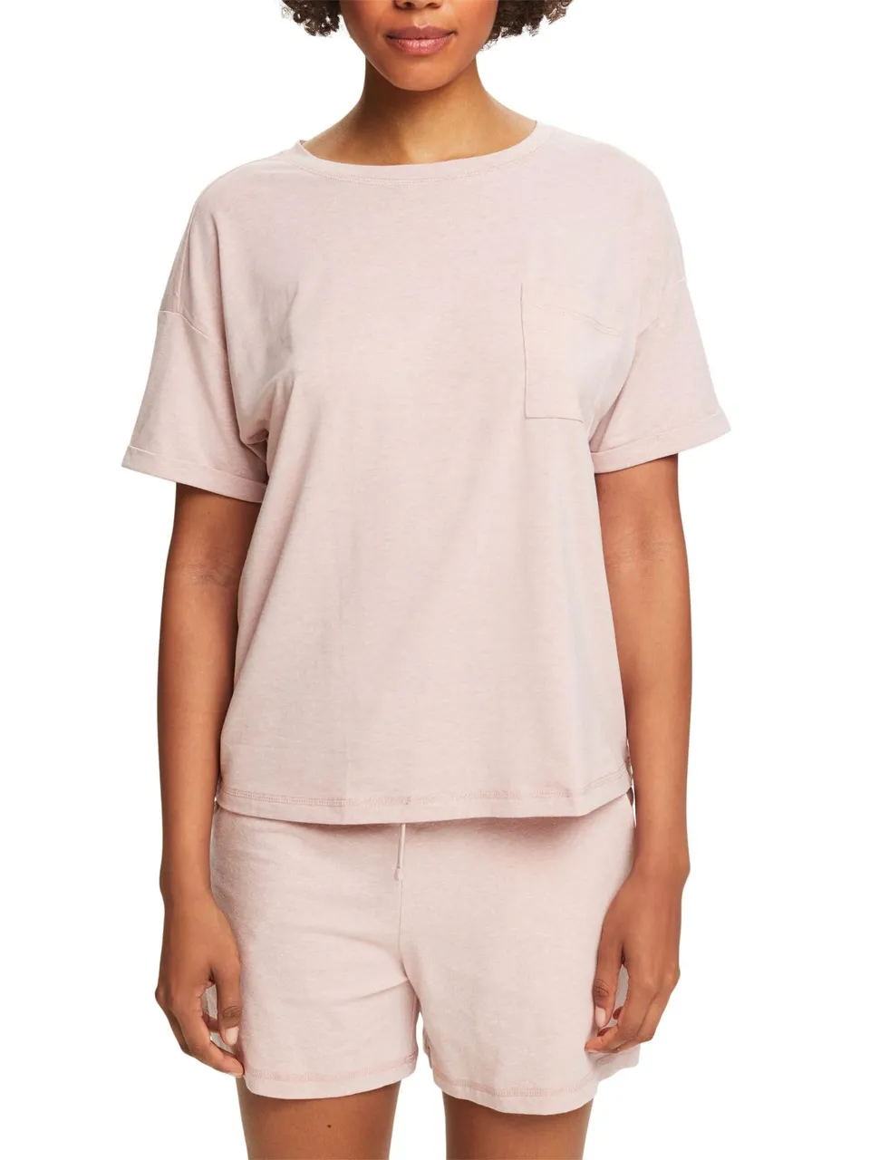 esprit-cosy-melange-sus-s-shirt-ss-damen-pyjamaoberteil-kurzes-schlafshirt-mit-m image 1