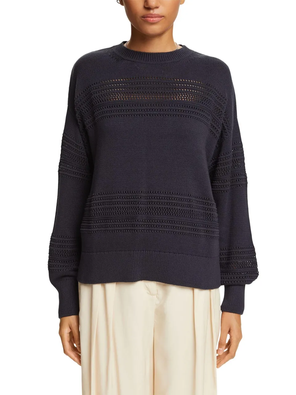 esprit-034ee1i306-damen-pullover-1er-pack-l-ssiger-strickpullover-mit-lockerer-p image 1