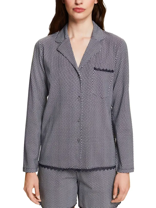 esprit-printed-cotton-lace-damen-pyjamaoberteil-kurzarm-schlafshirt-mit-spitze image 1
