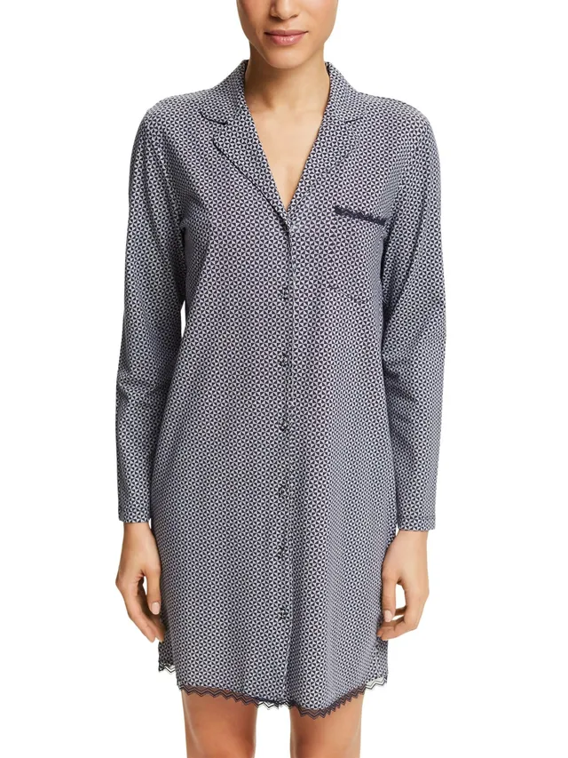 esprit-printed-cotton-lace-damen-nachthemd-leichtes-baumwoll-nachtkleid-mit-spit image 1
