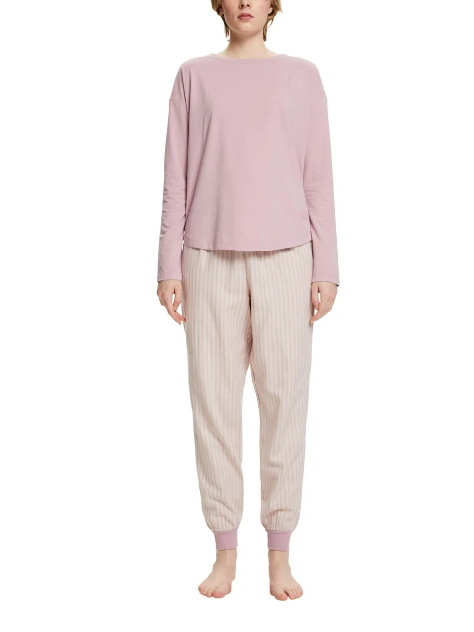 esprit-damen-flannel-stripe-pyjamaset-kariertes-langarm-schlafanzug-set-aus-kusc image 1