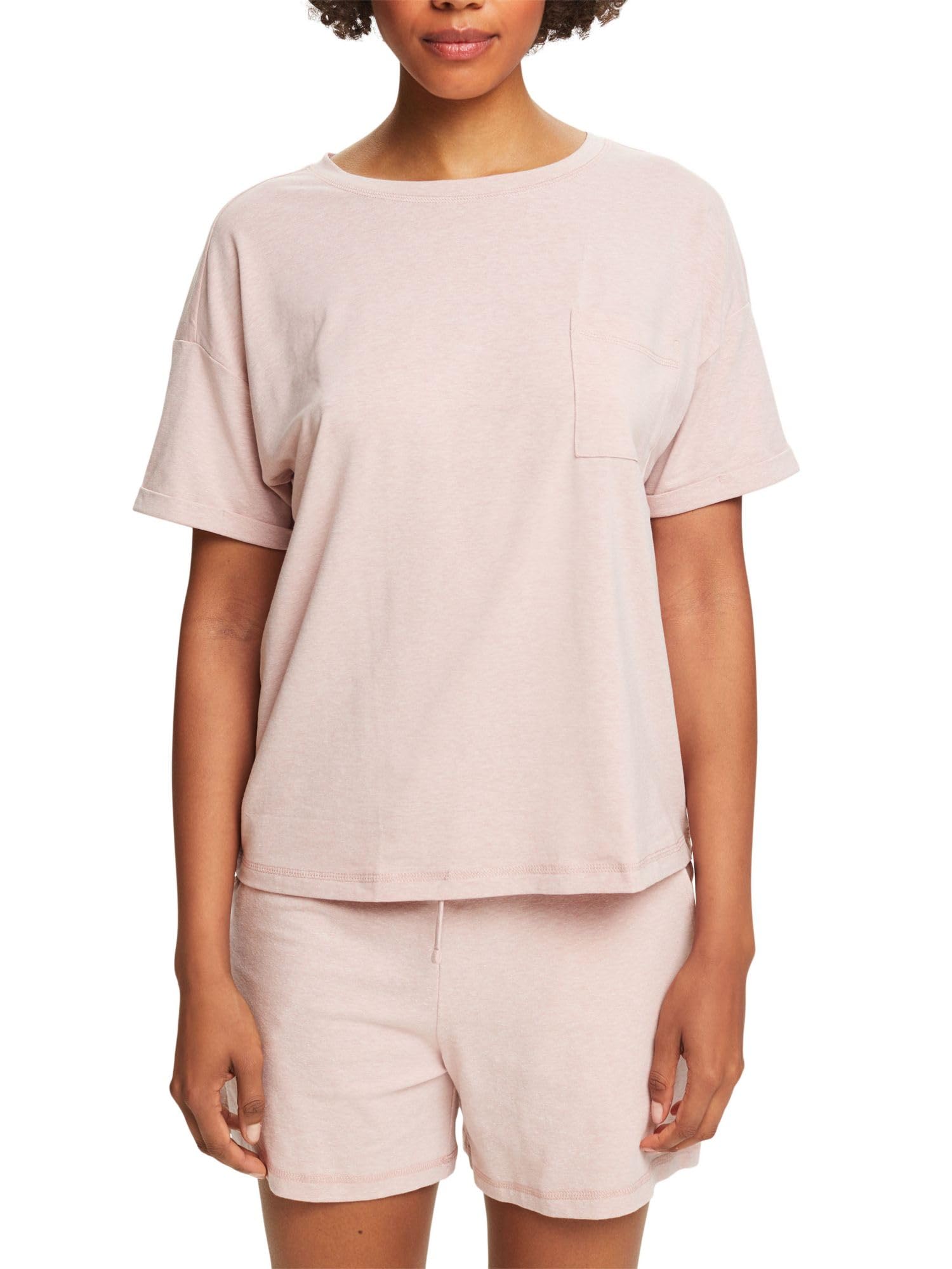 esprit-cosy-melange-sus-s-shirt-ss-damen-pyjamaoberteil-kurzes-schlafshirt-mit-m image 1