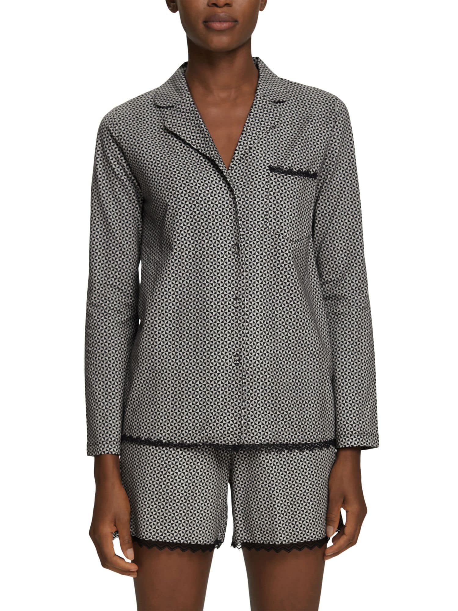 esprit-damen-printed-cotton-lace-schlafshirt-kurz-rmliges-pyjamashirt-aus-baumwo image 2