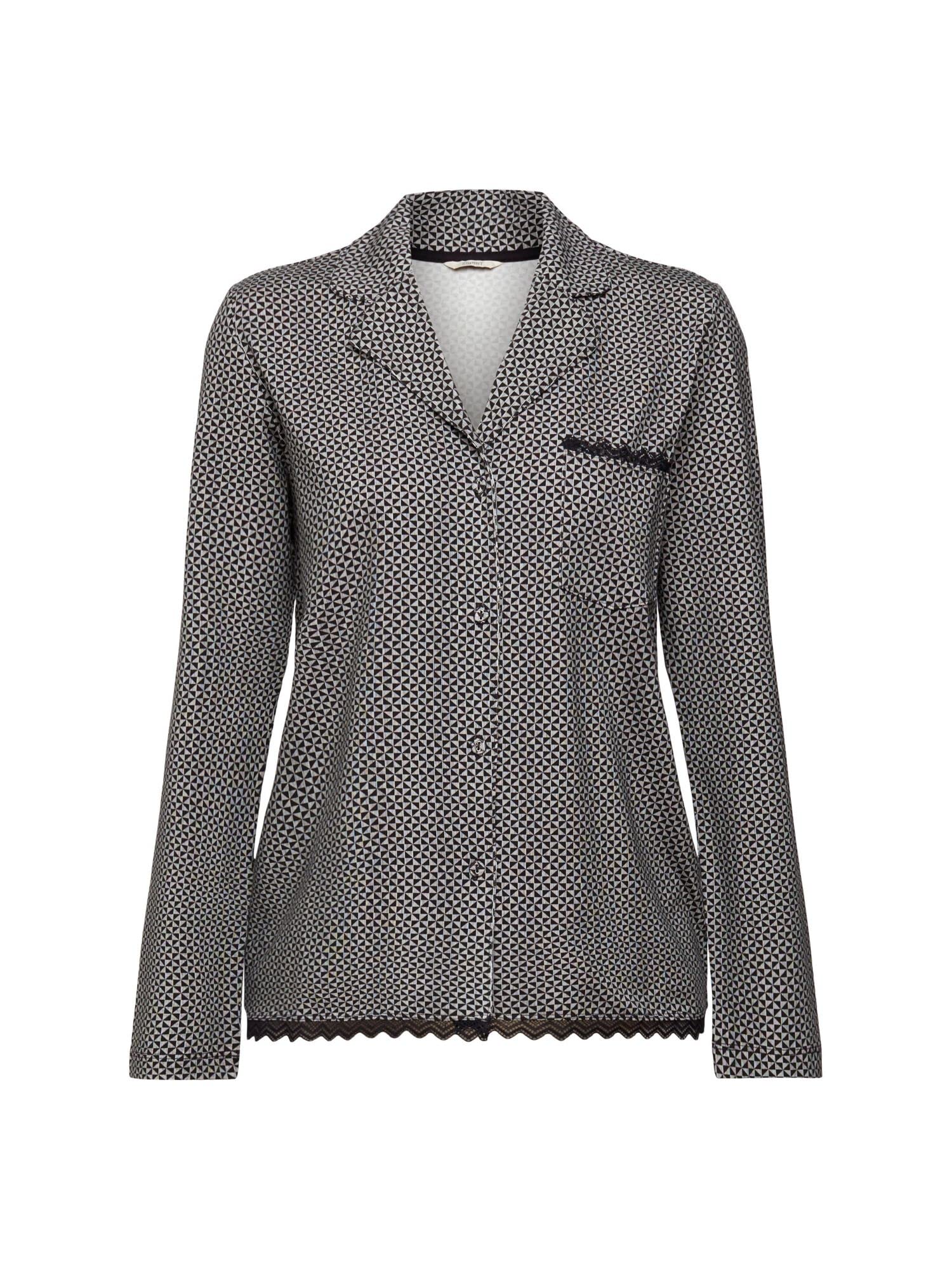 esprit-damen-printed-cotton-lace-schlafshirt-kurz-rmliges-pyjamashirt-aus-baumwo image 1