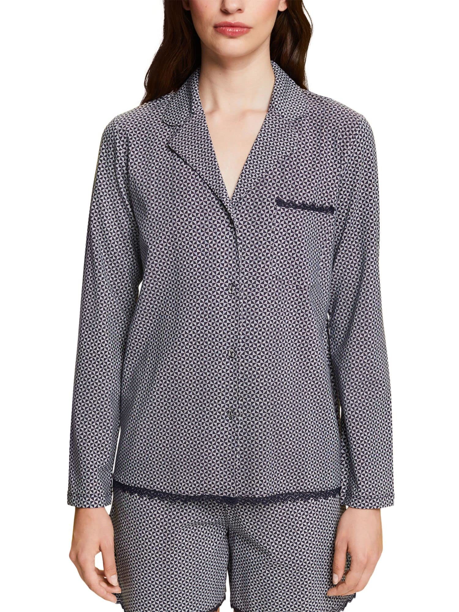 esprit-printed-cotton-lace-damen-pyjamaoberteil-kurzarm-schlafshirt-mit-spitze image 1