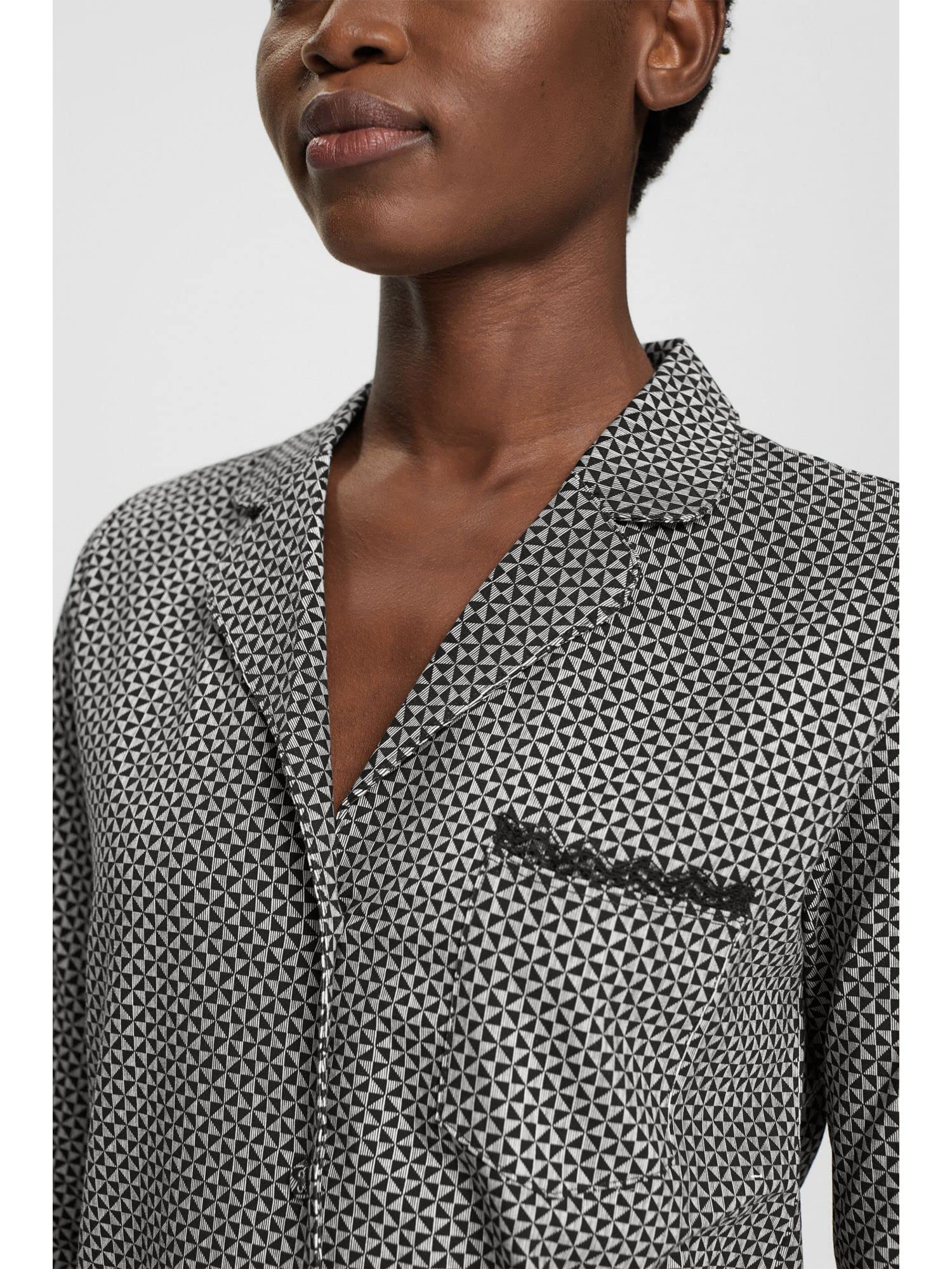 esprit-damen-printed-cotton-lace-schlafshirt-kurz-rmliges-pyjamashirt-aus-baumwo image 4